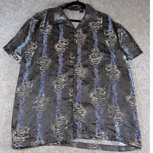 VTG Dragon Hawaiian Shirt Mens Black Jacquard Street Culture Button Up Y2K Large